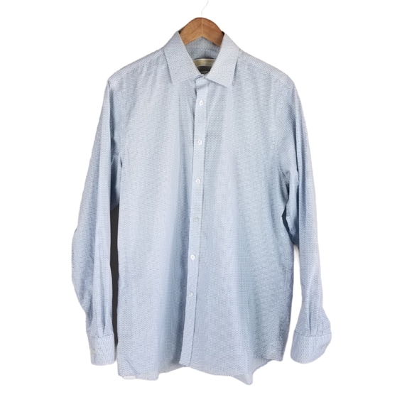 Michael Kors Blue Geometric Abstract Print Button Up Long Sleeve Dress Shirt - Picture 2 of 9